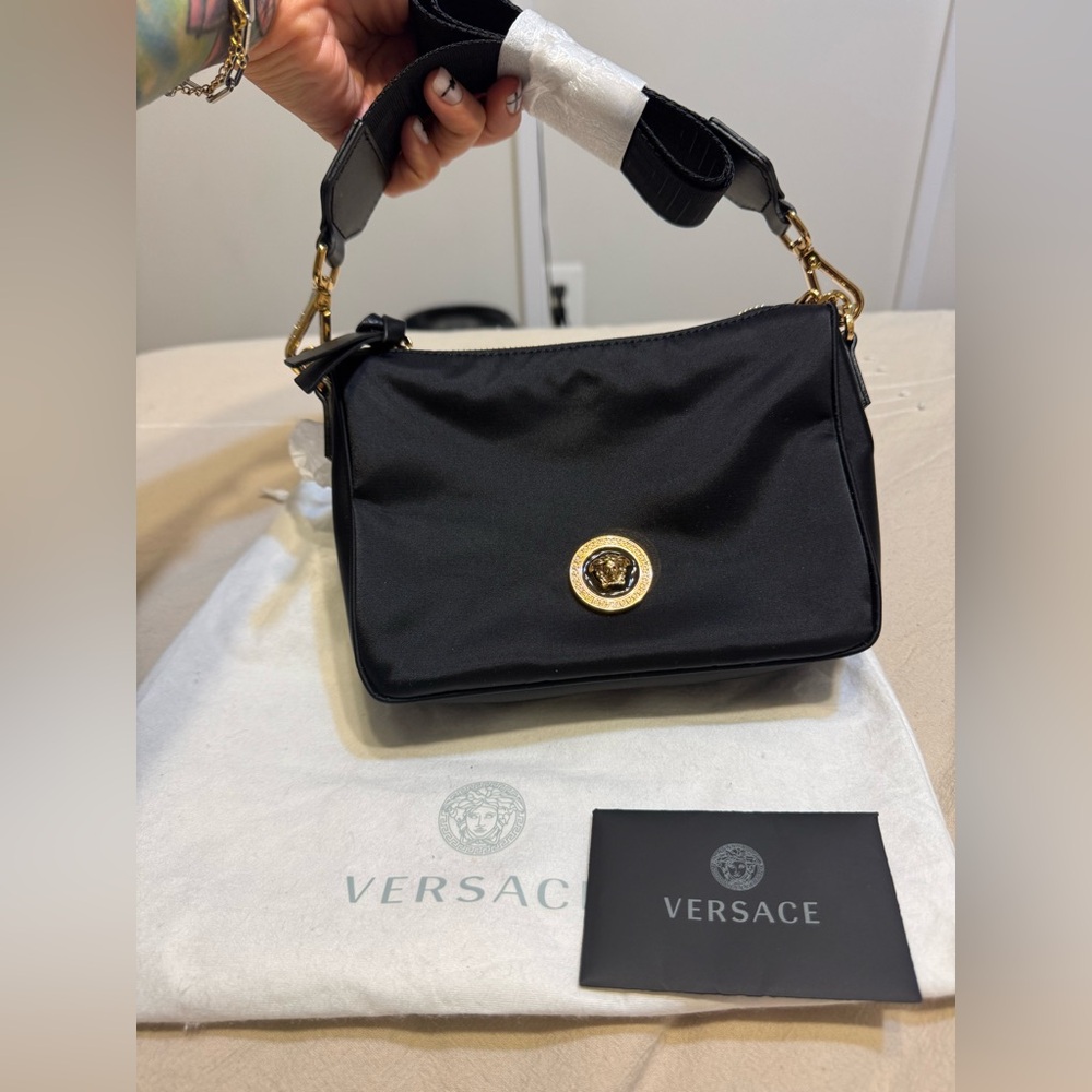 NWT Versace Black Nylon Shoulder Bag